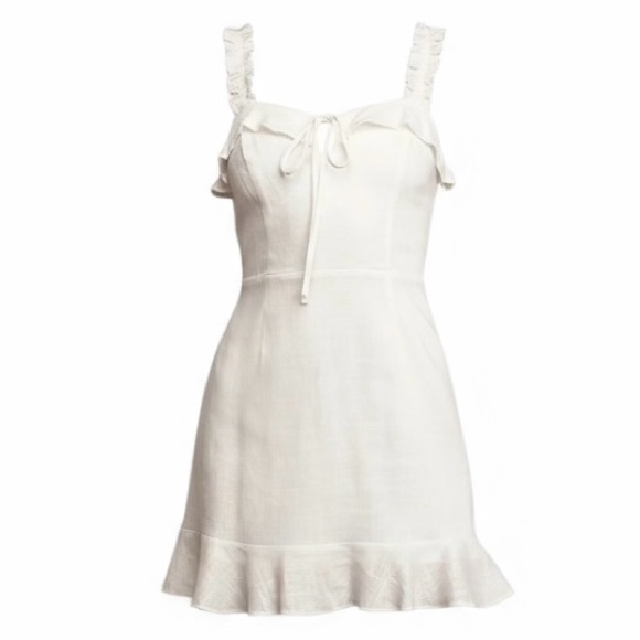 Lulus Ivory Ruffle Linen Mini Dress Small Bridal Shower Coquette - Picture 3 of 15